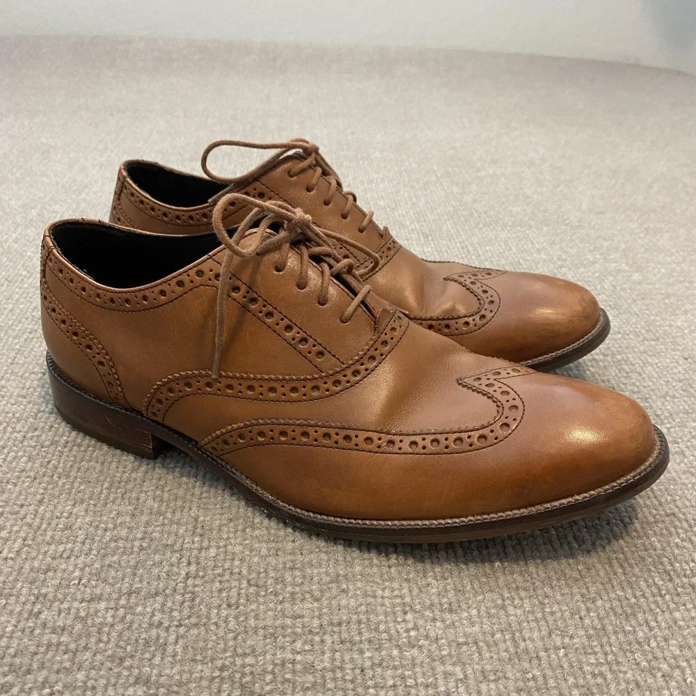 Cole Haan Shoes Mens Size 8 M Brown Leather Wingtip Brogue Dress Oxfords C12210